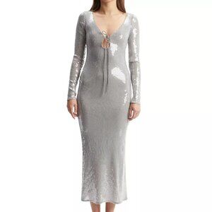 Bardot Women’s Verona Low-Back Sequin Maxi Dress – Silver – Size 4 – NWT